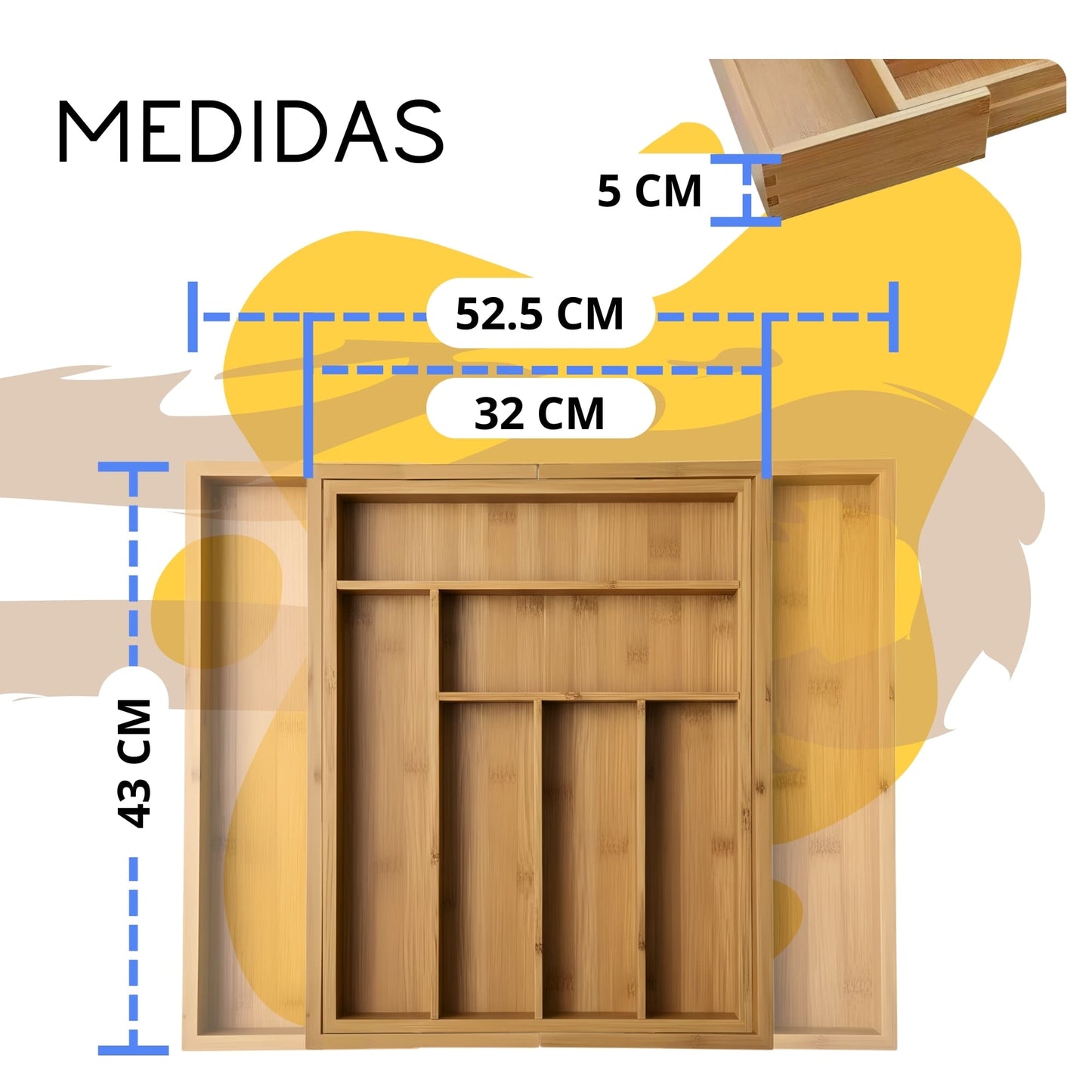 Organizador de Cubiertos Para Cajon Ecomlab Bambu Expandible