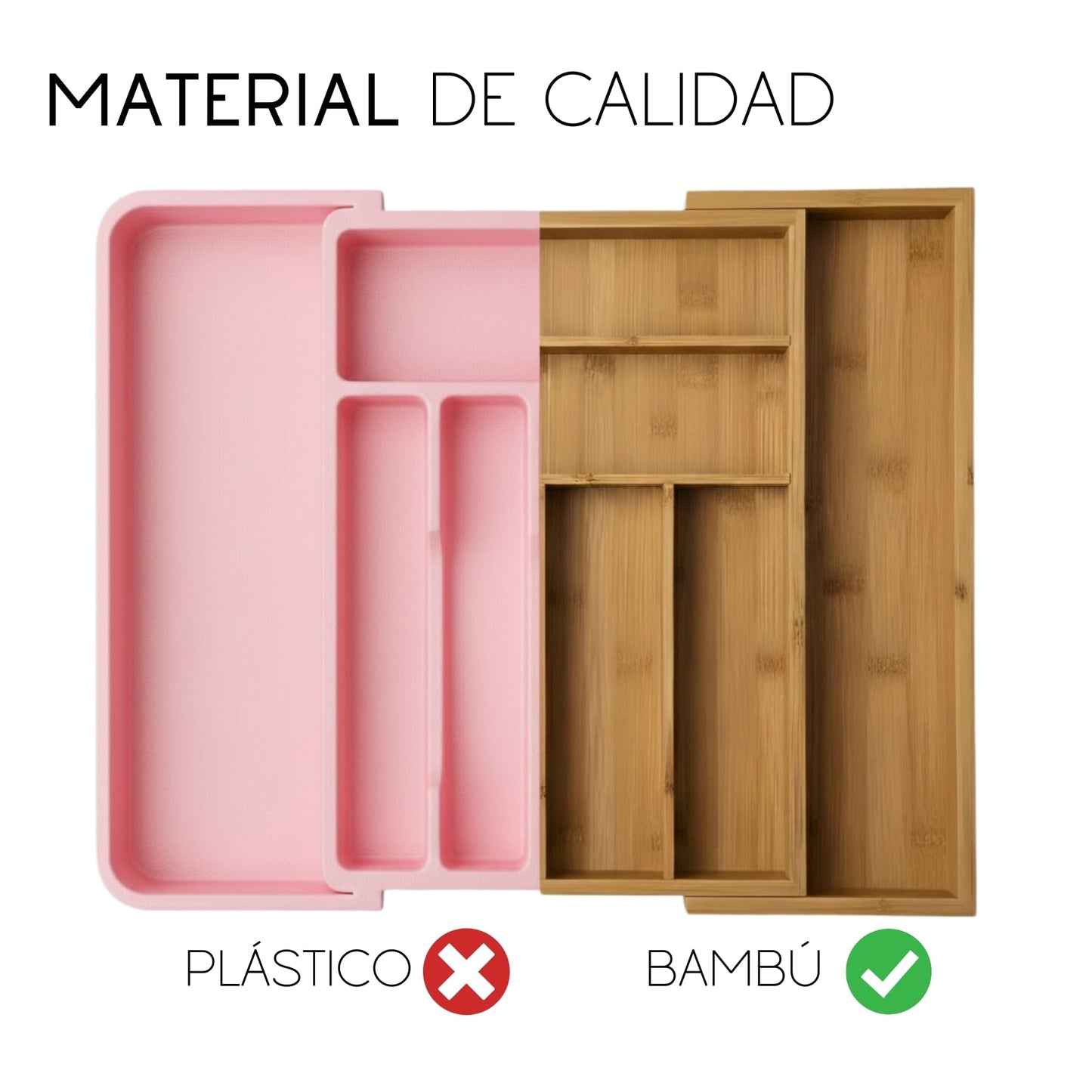 Organizador de Cubiertos Para Cajon Ecomlab Bambu Expandible