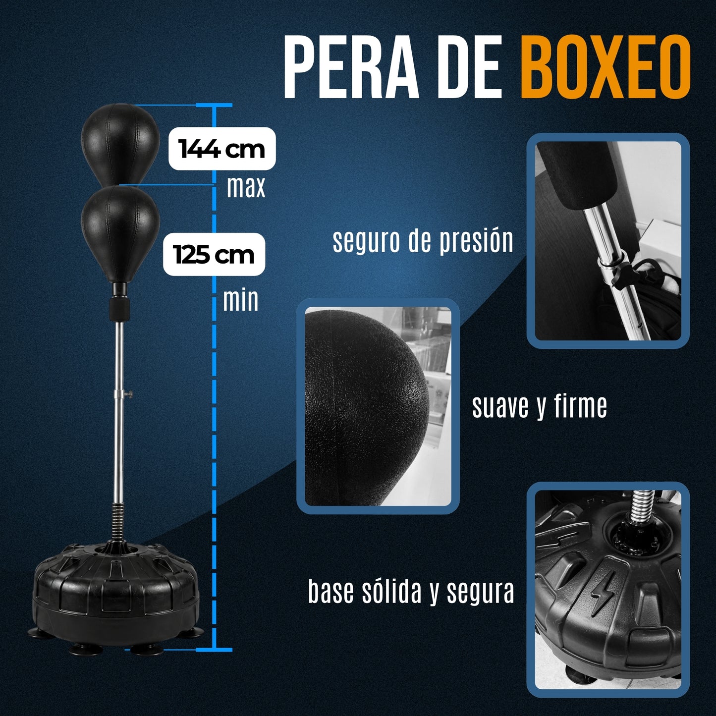 Pera De Boxeo Profesional Con Base, Altura Regulable Sistema de Rebote con Resorte