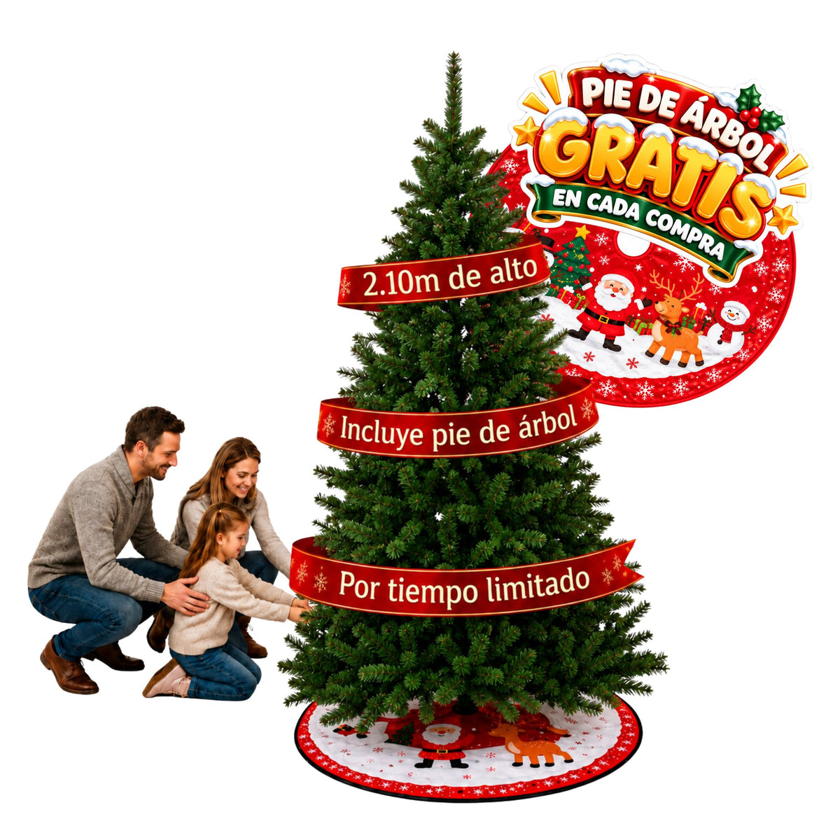 Árbol de Navidad Pino De Navidad Ecomlab 2.10 Mts. GRATIS PIE DE ÁRBOL NAVIDEÑO, CUBIERTA PARA BASE DE ÁRBOL DE 90 CM.