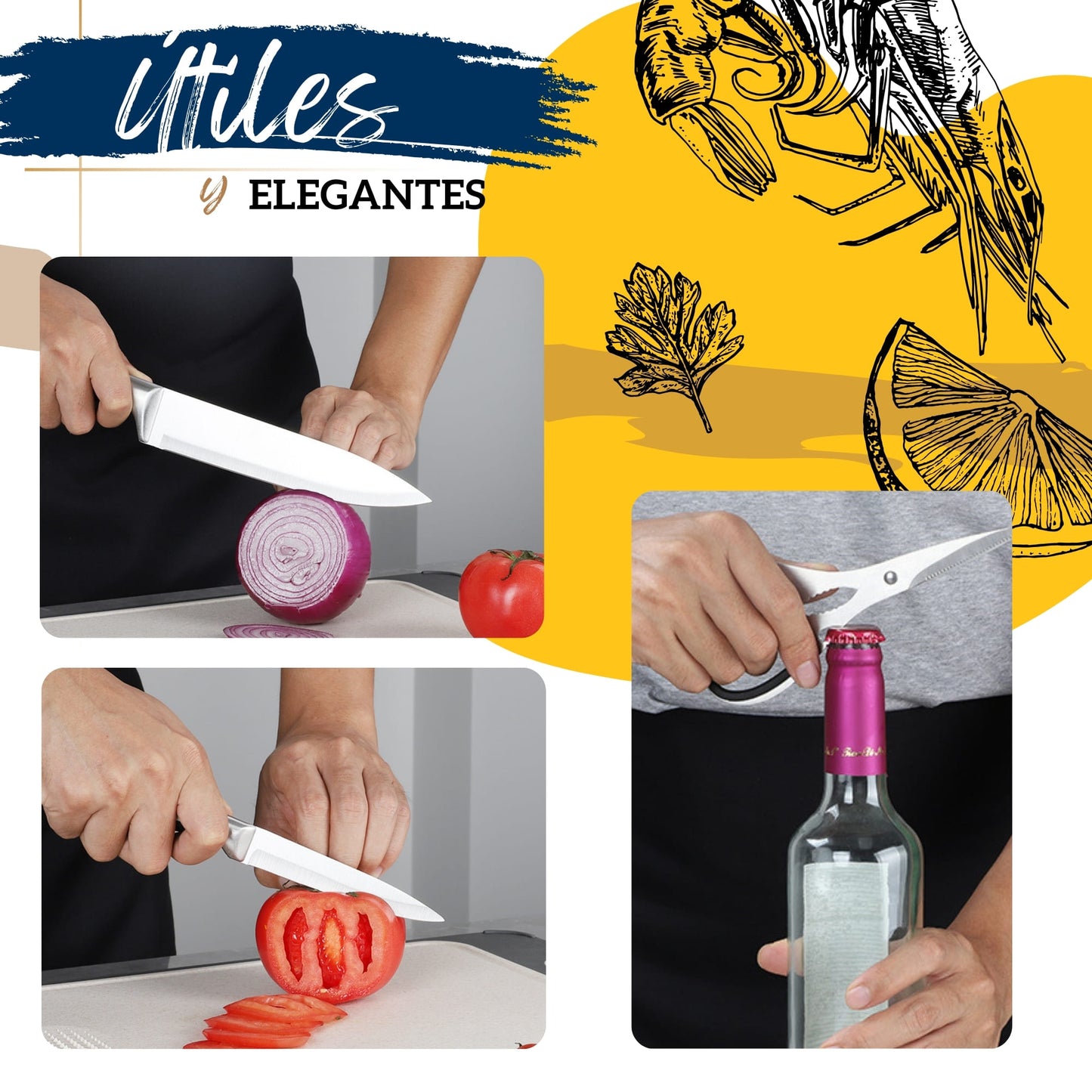 Cuchillos Para Cocina Ecomlab Profesionales Acero Inoxidable