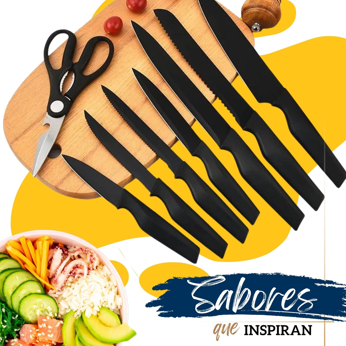 Set de Cuchillos de Cocina Ecomlab Base Madera con Afilador