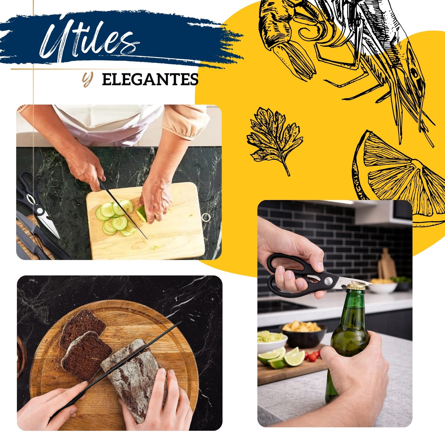 Set de Cuchillos de Cocina Ecomlab Base Madera con Afilador