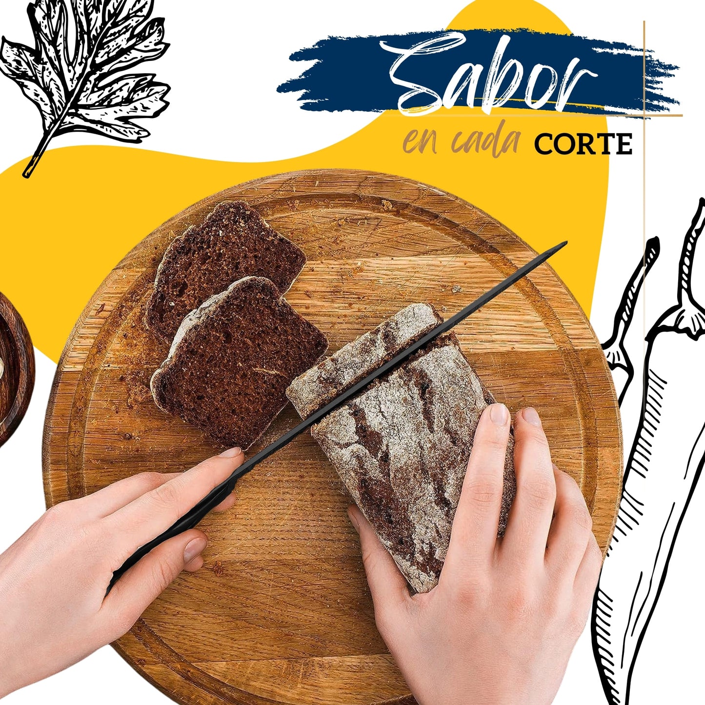 Set de Cuchillos de Cocina Ecomlab Base Madera con Afilador