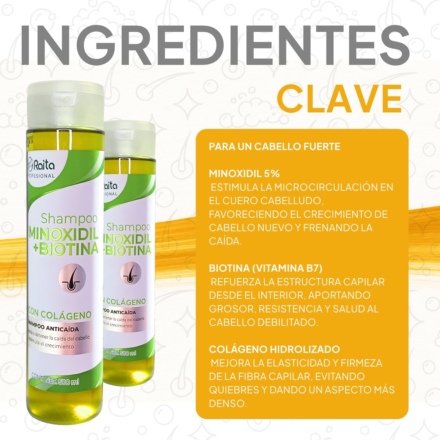 SHAMPOO CON MINOXIDIL Y COLÁGENO PARA CRECIMIENTO DE CABELLO