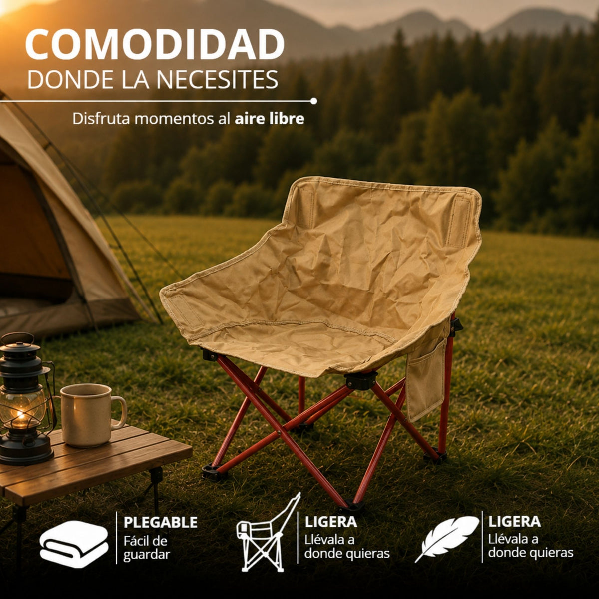 Silla Camping Plegable Ecomlab Portatil Para Exterior e Interior Ideal Playa, Picnic Extra-Cómoda GRATIS Bolsa Transportadora