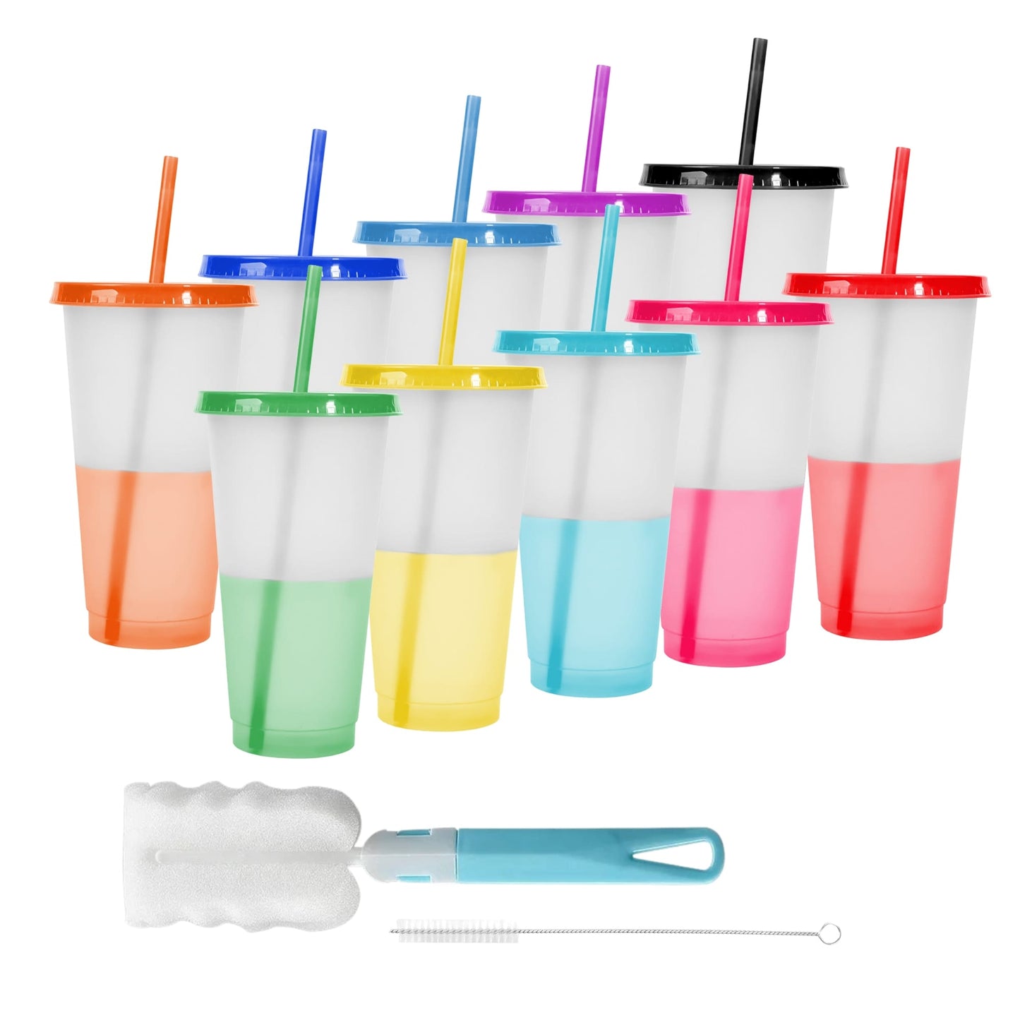 Vasos Magicos Con Tapa y Popote Cambian de Color 20 piezas