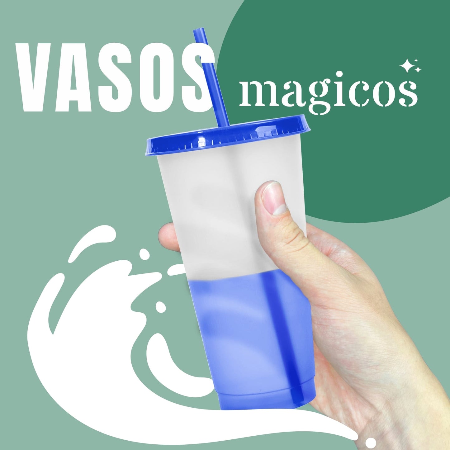 Vasos Magicos Con Tapa y Popote Cambian de Color 20 piezas