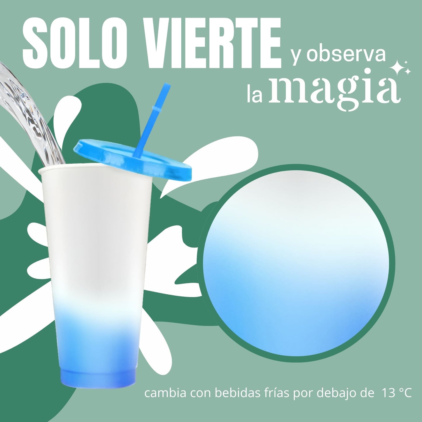 Vasos Magicos Con Tapa y Popote Cambian de Color 20 piezas
