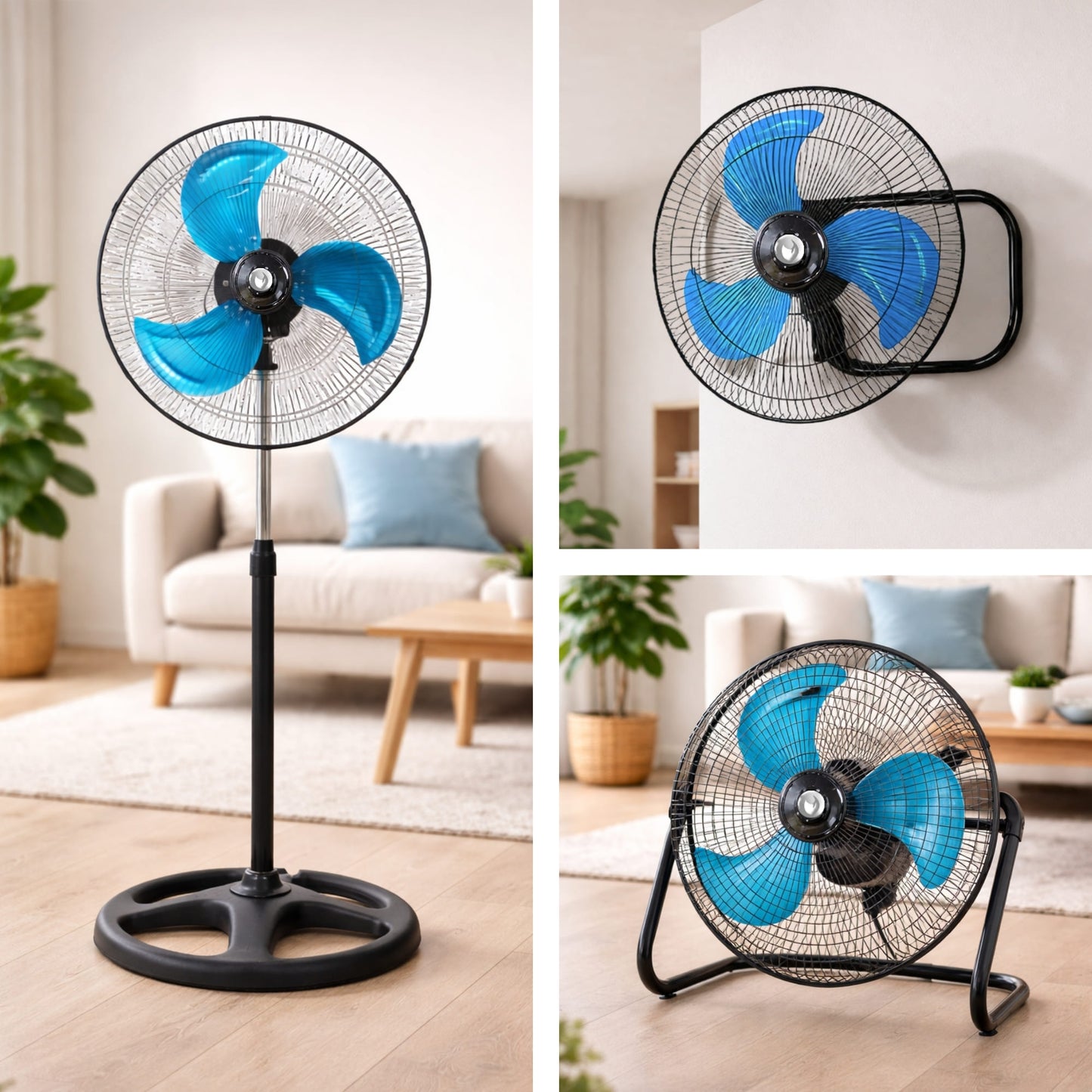 Ventilador 3 en 1 Metálico Multifuncional Pedestal, Piso o Muro 18 Pulgadas Paquete 1 Pieza Ecomlab