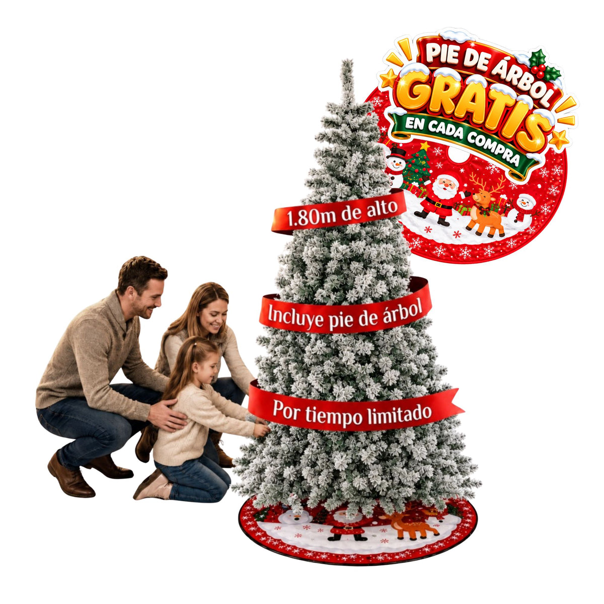 Árbol De Navidad Pino Nevado de 1.80 Mts. GRATIS PIE DE ÁRBOL NAVIDEÑO, CUBIERTA PARA BASE DE ÁRBOL DE 90 CM.