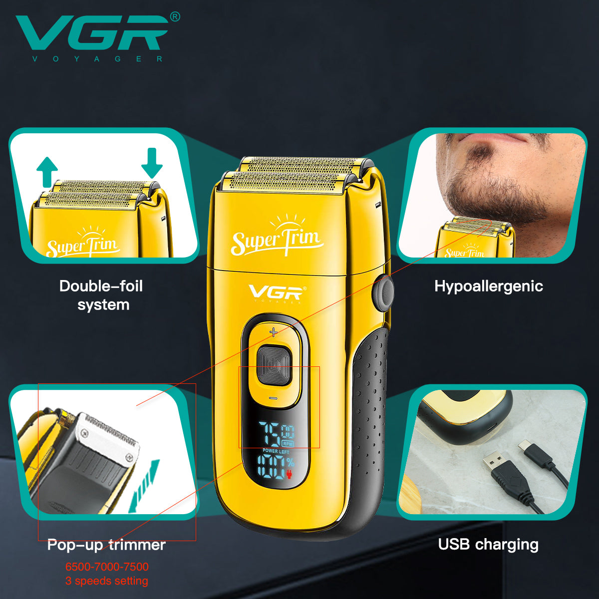 RASURADORA ELECTRICA AFEITADORA VGR V-332 SHAVER RECARGABLE